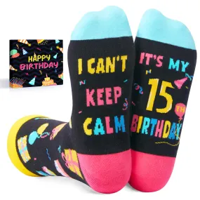 15th Birthday Gifts for 15 Year Old, 15 Gifts Idea for Teen Girls Boys, Happy Birthday Socks for Teenagers