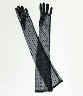 1920s Black Polka Dot Mesh Elbow Length Gloves