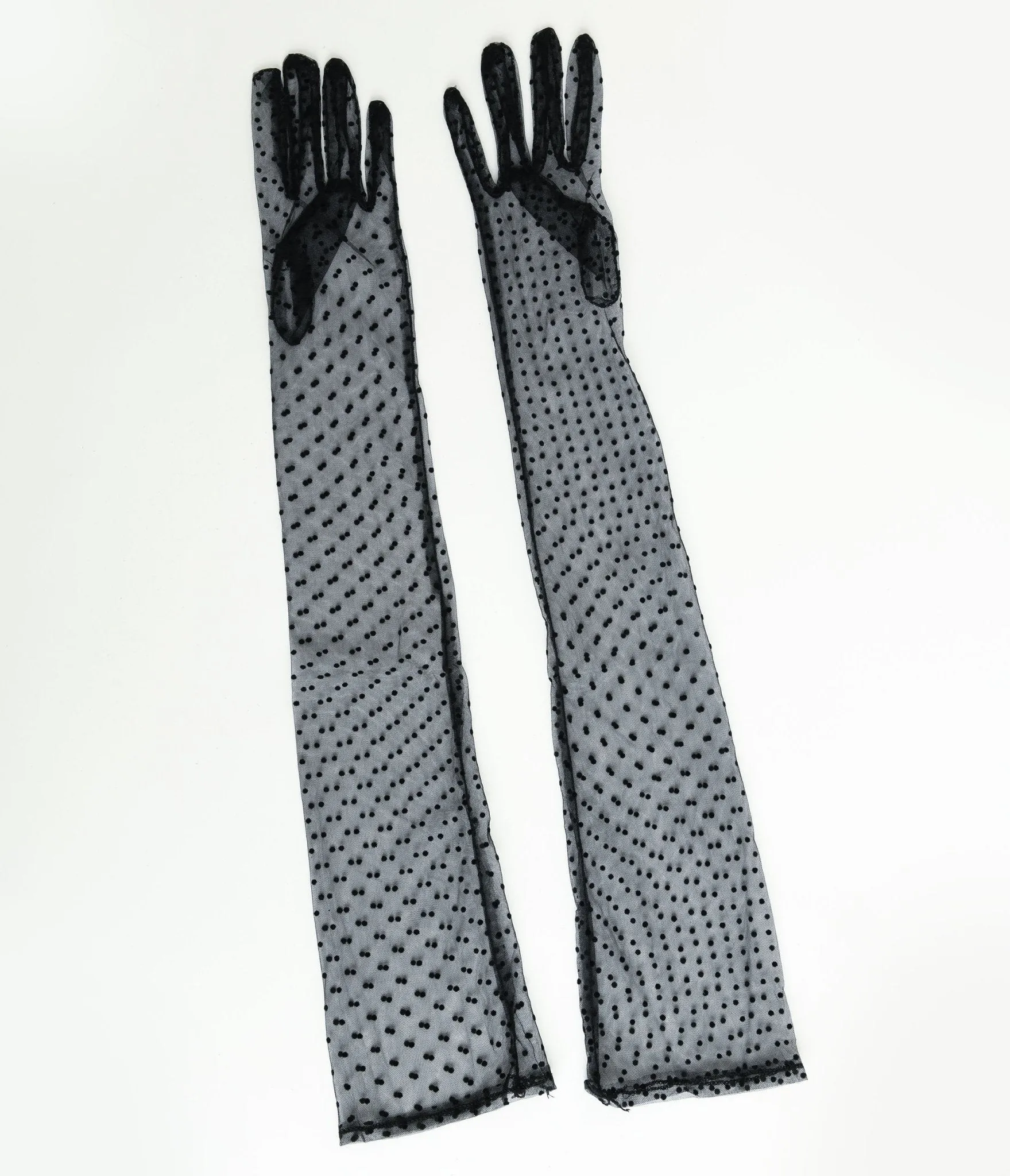 1920s Black Polka Dot Mesh Elbow Length Gloves