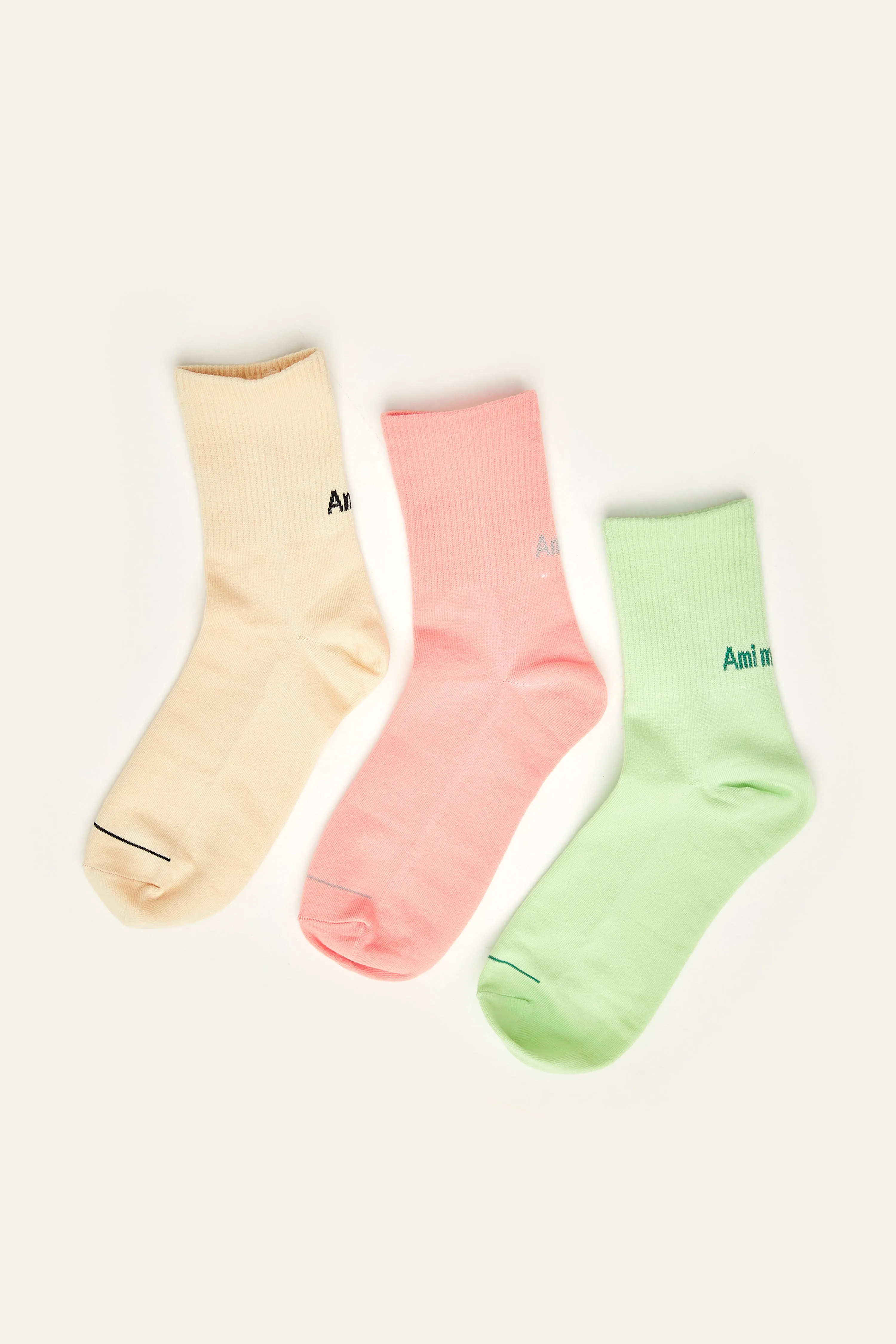 3 Pack of Quarter Socks, Beige & Pink & Mint