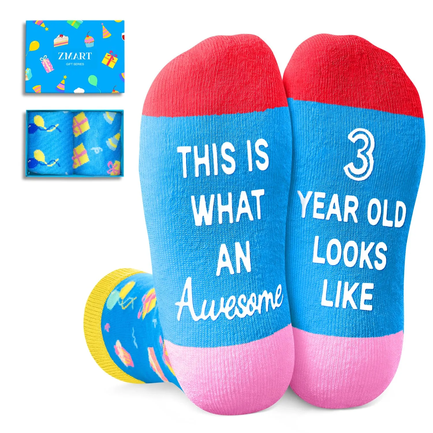 3rd Birthday Gifts Socks Ideas - Three Year Old Gifts for Kids, Gifts for Boys Girls Age 3, Presents for 3 Year Olds