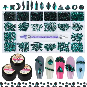 Artdone 3830pcs nail art Rhinestones and Multi Shapes Glass Crystal AB for Nail Art craft mix sizes nail Gems,Acrylic nail diamond with 3 glue