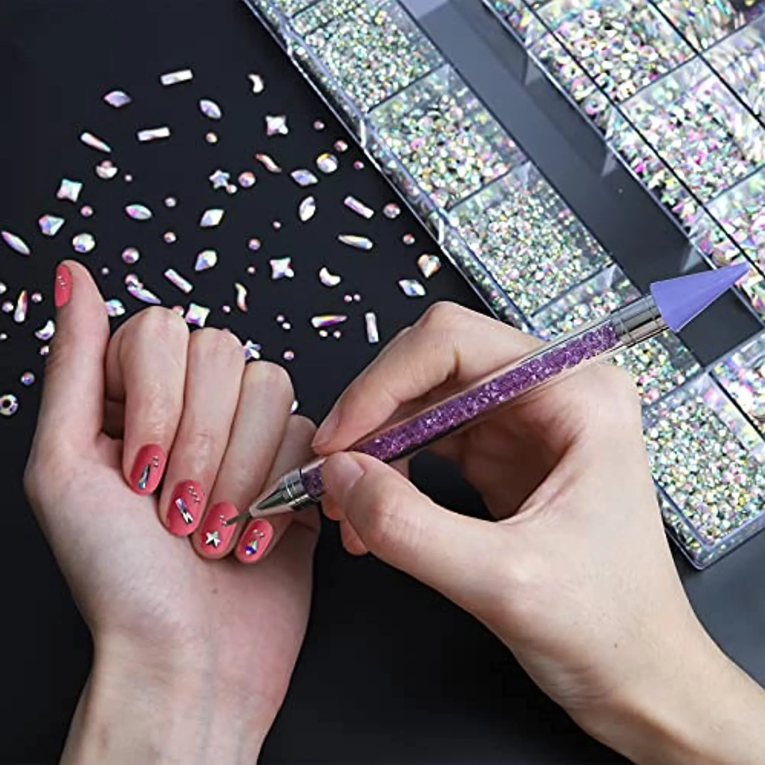 Artdone 3830pcs nail art Rhinestones and Multi Shapes Glass Crystal AB for Nail Art craft mix sizes nail Gems,Acrylic nail diamond with 3 glue