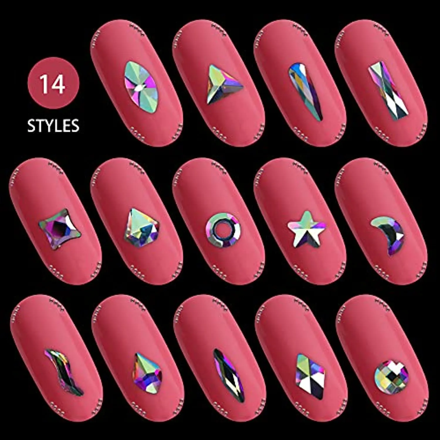 Artdone 3830pcs nail art Rhinestones and Multi Shapes Glass Crystal AB for Nail Art craft mix sizes nail Gems,Acrylic nail diamond with 3 glue