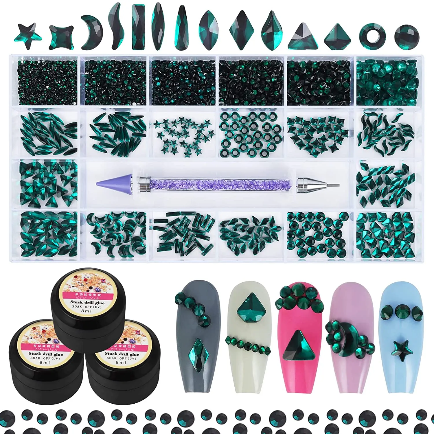 Artdone 3830pcs nail art Rhinestones and Multi Shapes Glass Crystal AB for Nail Art craft mix sizes nail Gems,Acrylic nail diamond with 3 glue