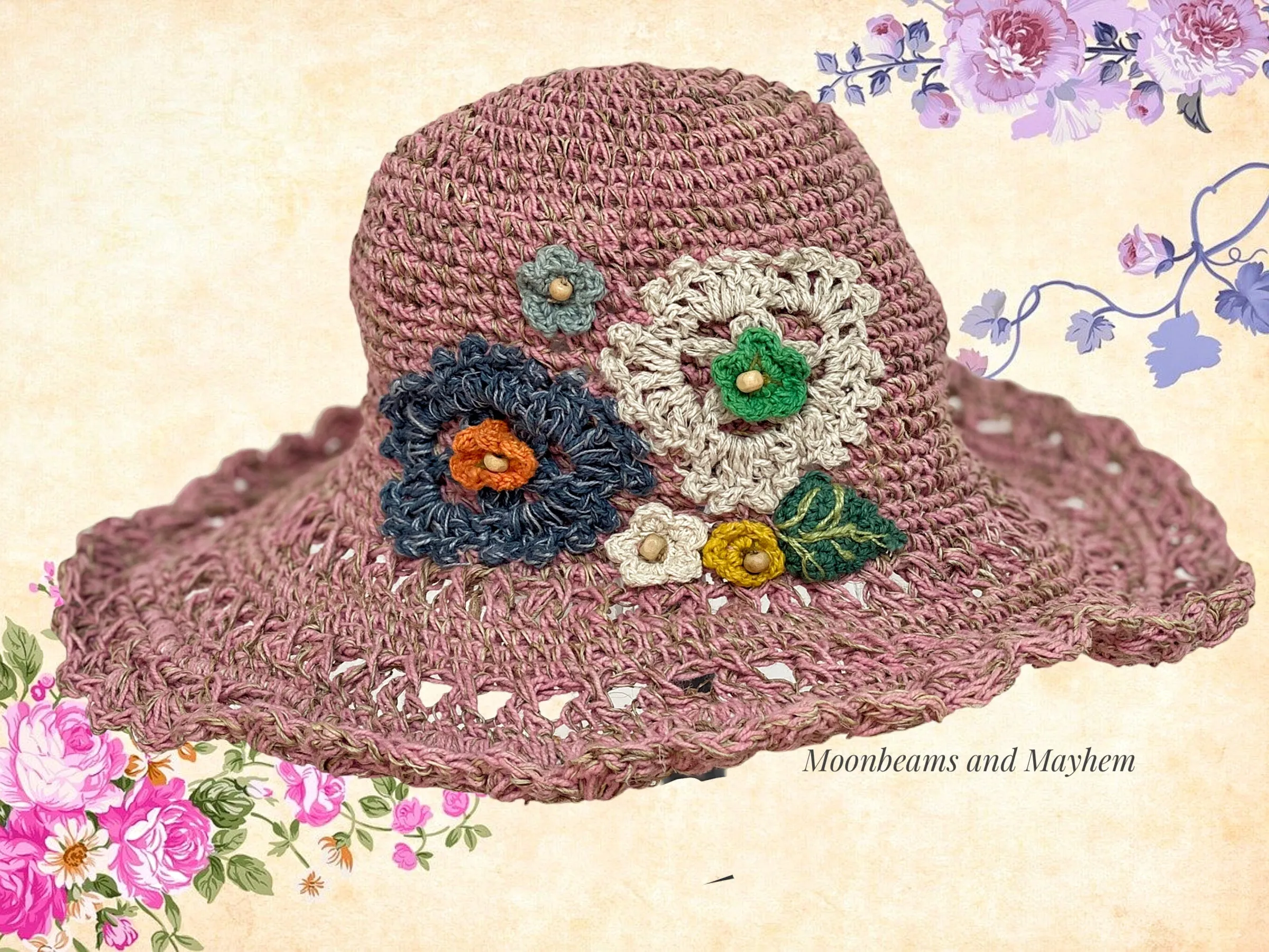 BEAUTIFUL DUSKY PINK BLOSSOM CROCHET HAT