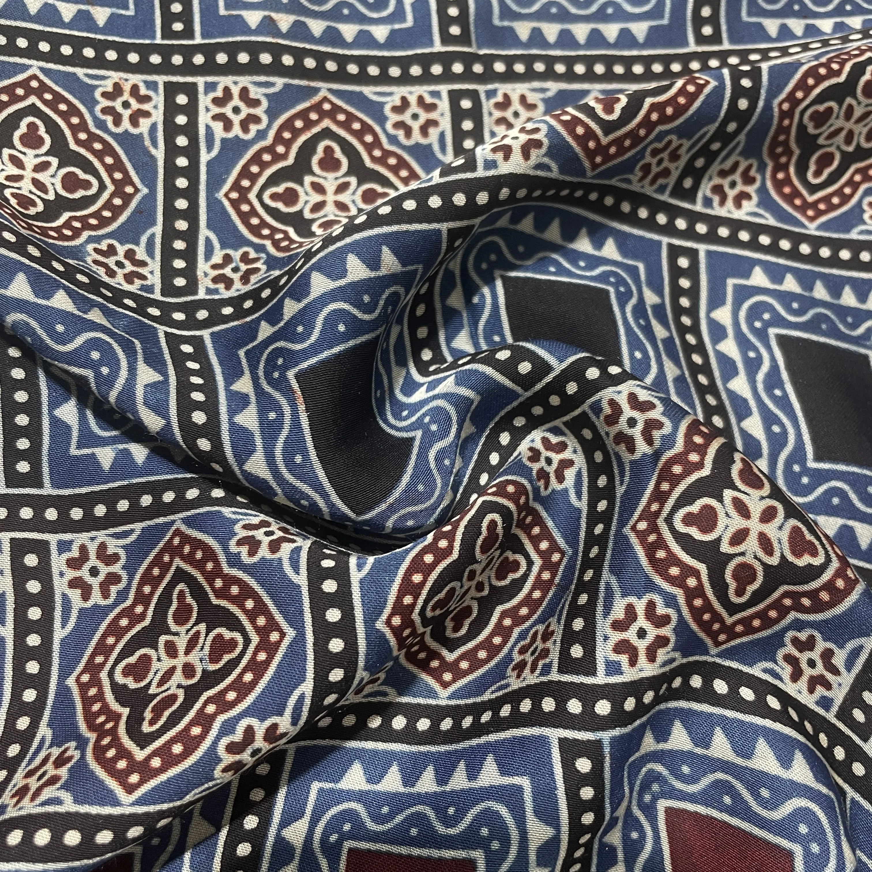 Blue Ajrakh Print Modal Satin Fabric 18168