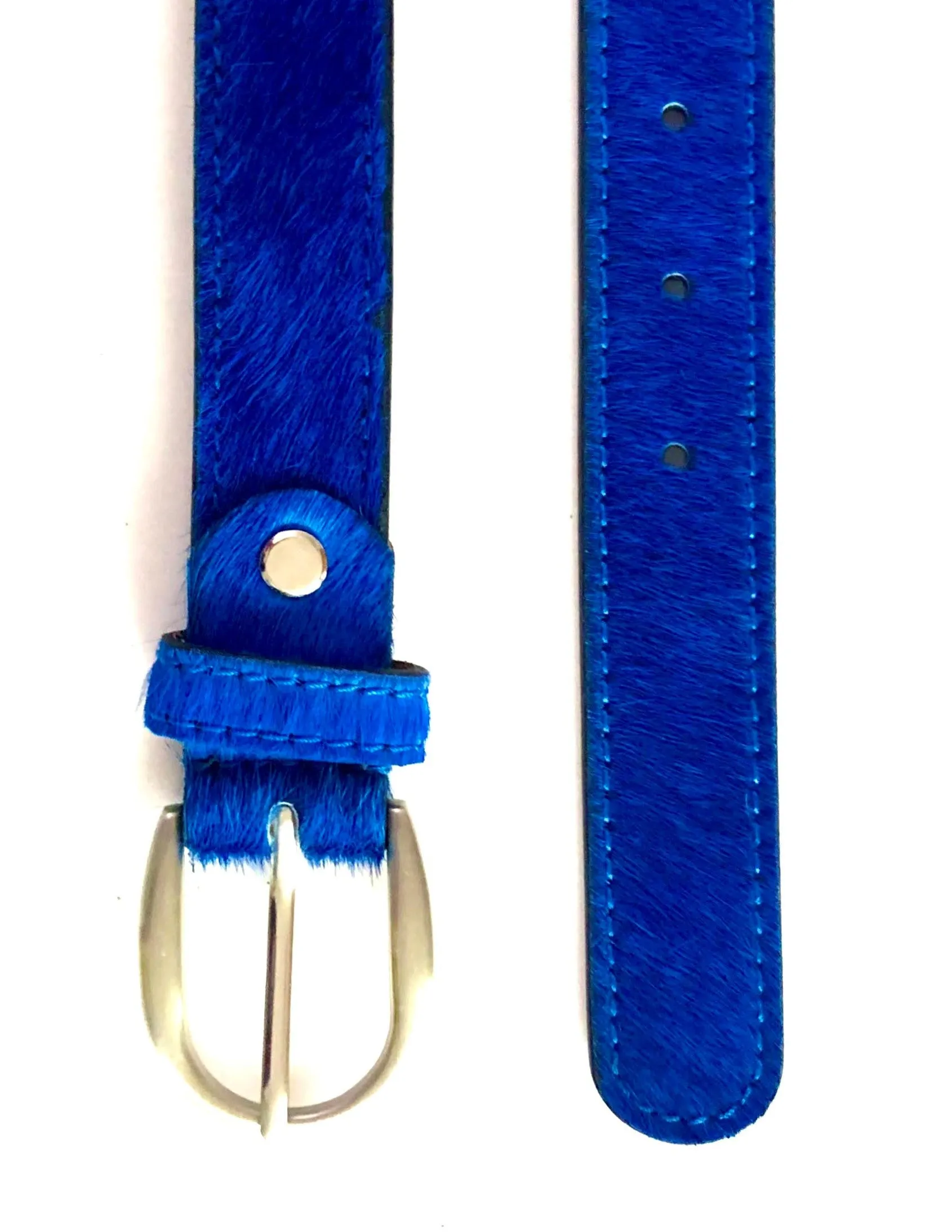 Blue hair-on-hide leather women belt