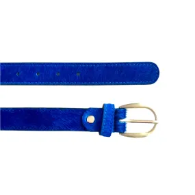 Blue hair-on-hide leather women belt