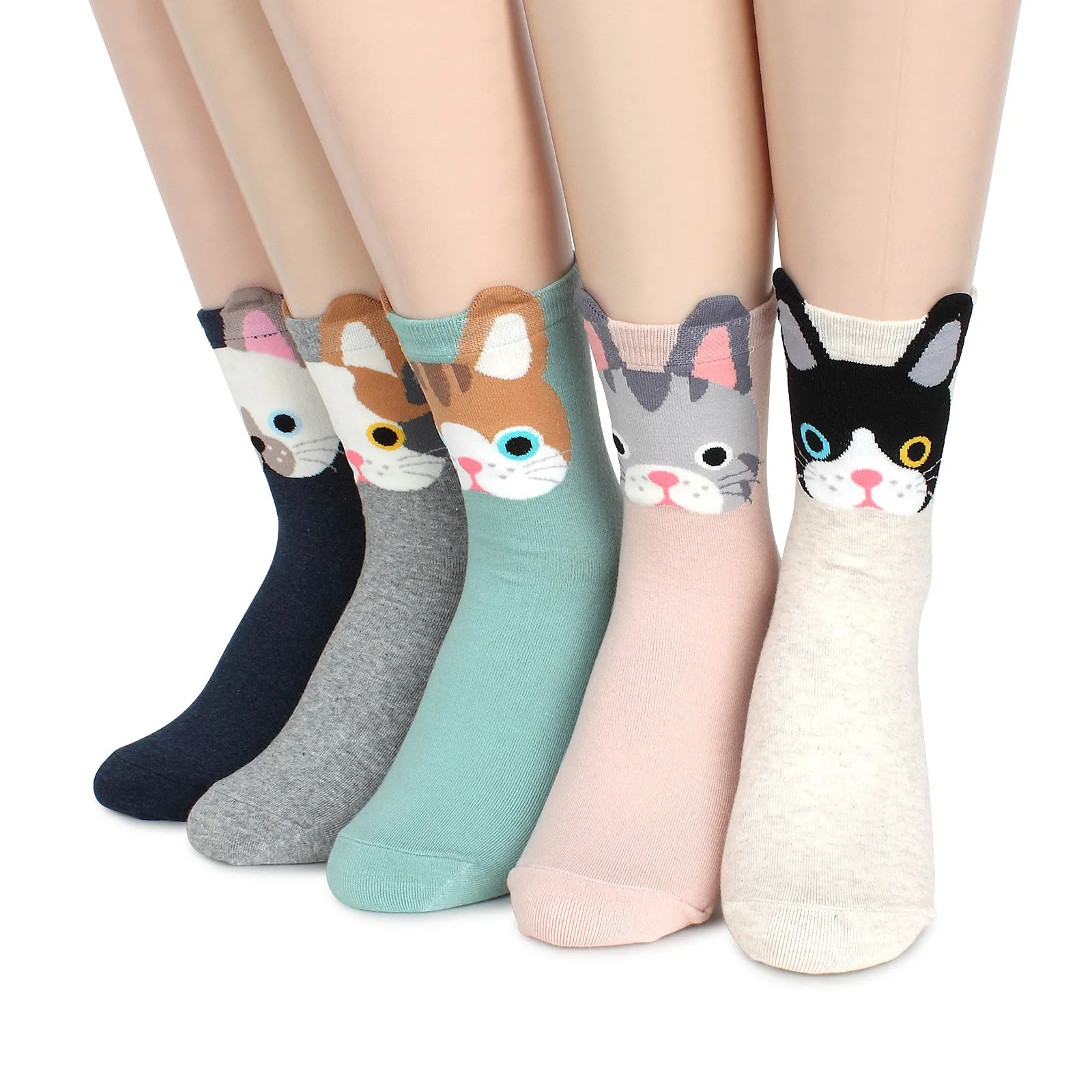 Cat Paw Paw kittenester Pastel Crew Socks (5 pairs) CO15