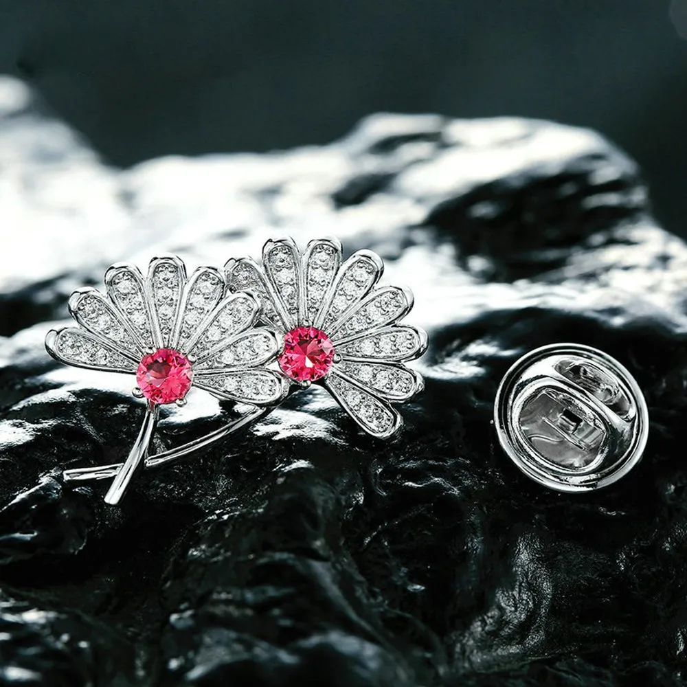 Cherry Blossom Garnet Diamante Pin Brooch