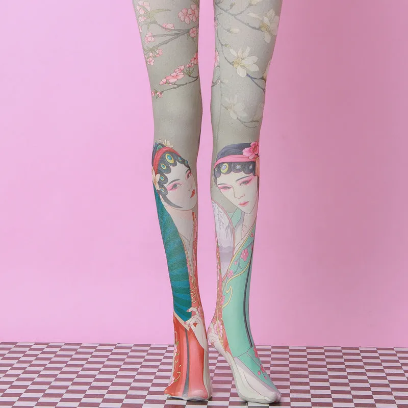 Chinese Pastel Bling Harajuku Thigh High Tights