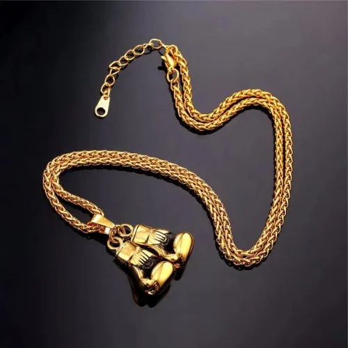 Classy Men Gold Boxing Gloves Pendant Necklace