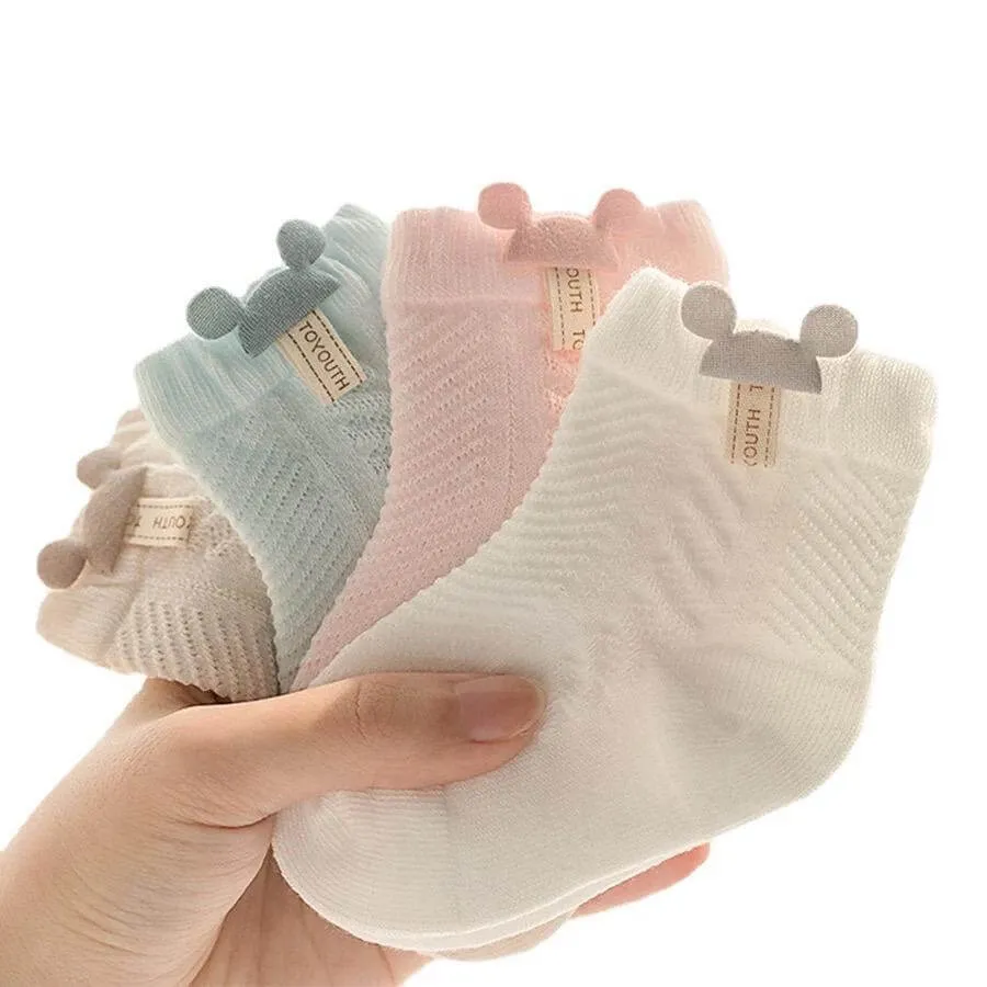 Cotton Netted Socks with Bear Ears