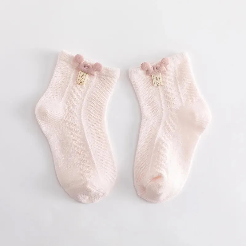 Cotton Netted Socks with Bear Ears