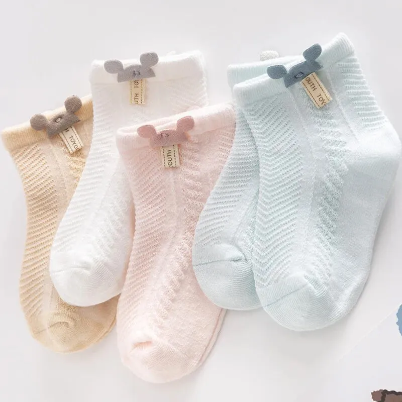 Cotton Netted Socks with Bear Ears