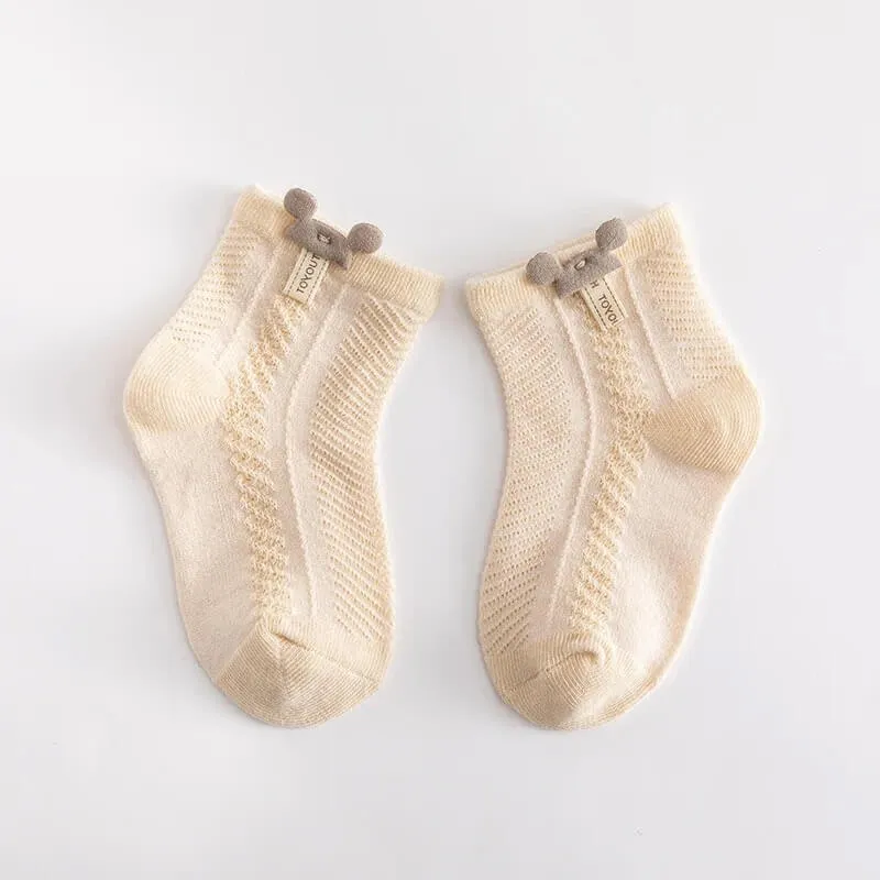 Cotton Netted Socks with Bear Ears