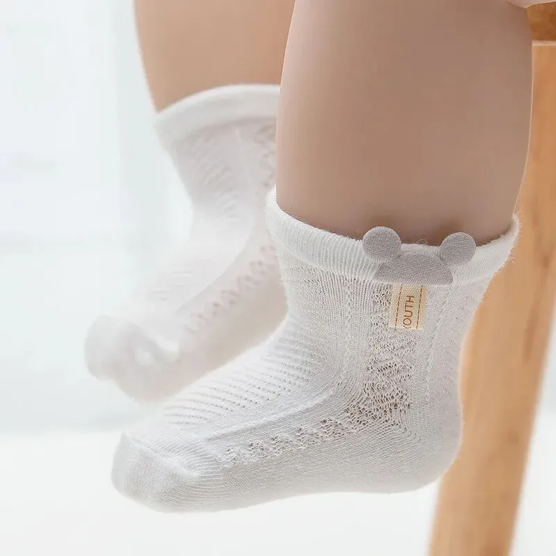 Cotton Netted Socks with Bear Ears