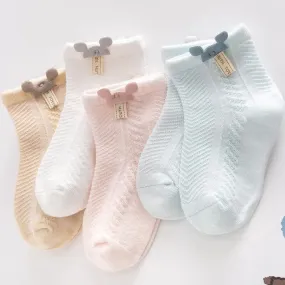 Cotton Netted Socks with Bear Ears