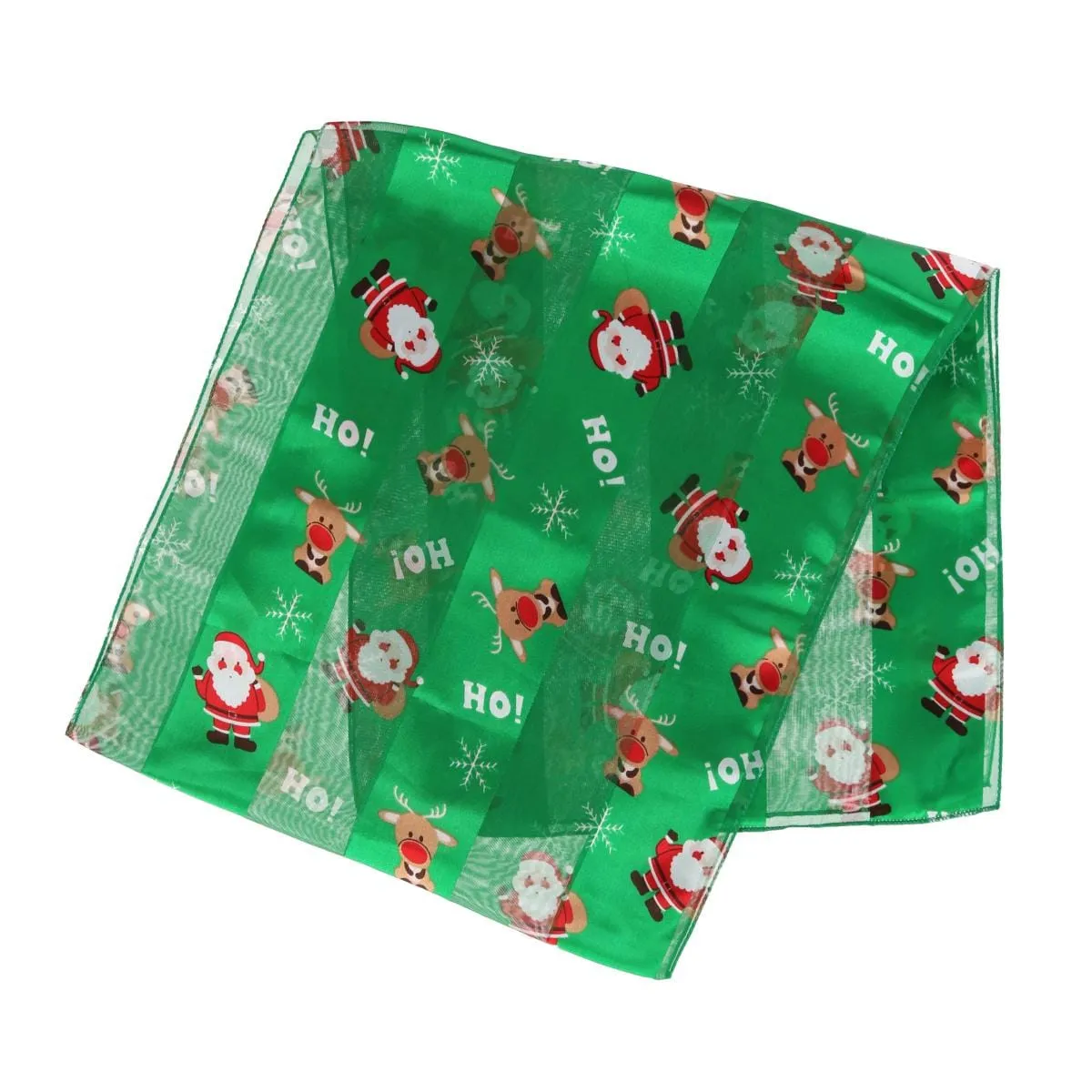 CTM® Women's Holiday Santa and Reindeer Lightweight Satin Scarf