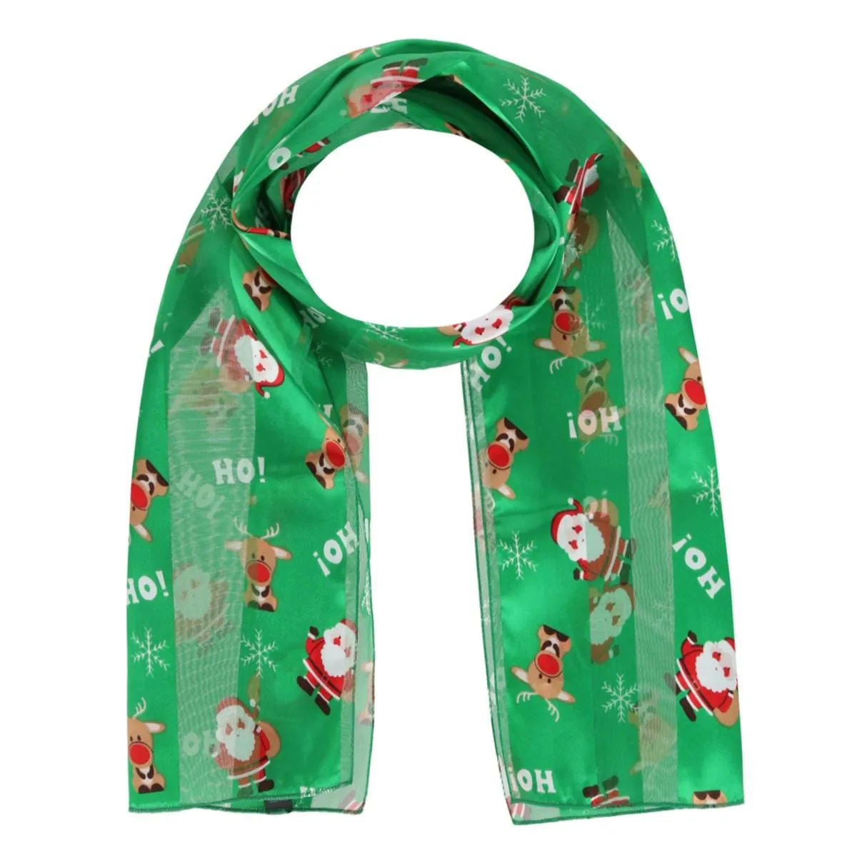 CTM® Women's Holiday Santa and Reindeer Lightweight Satin Scarf