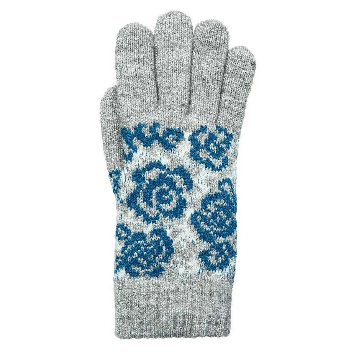 Dents Jacquard Rose Pattern Knitted Gloves - Dove Grey