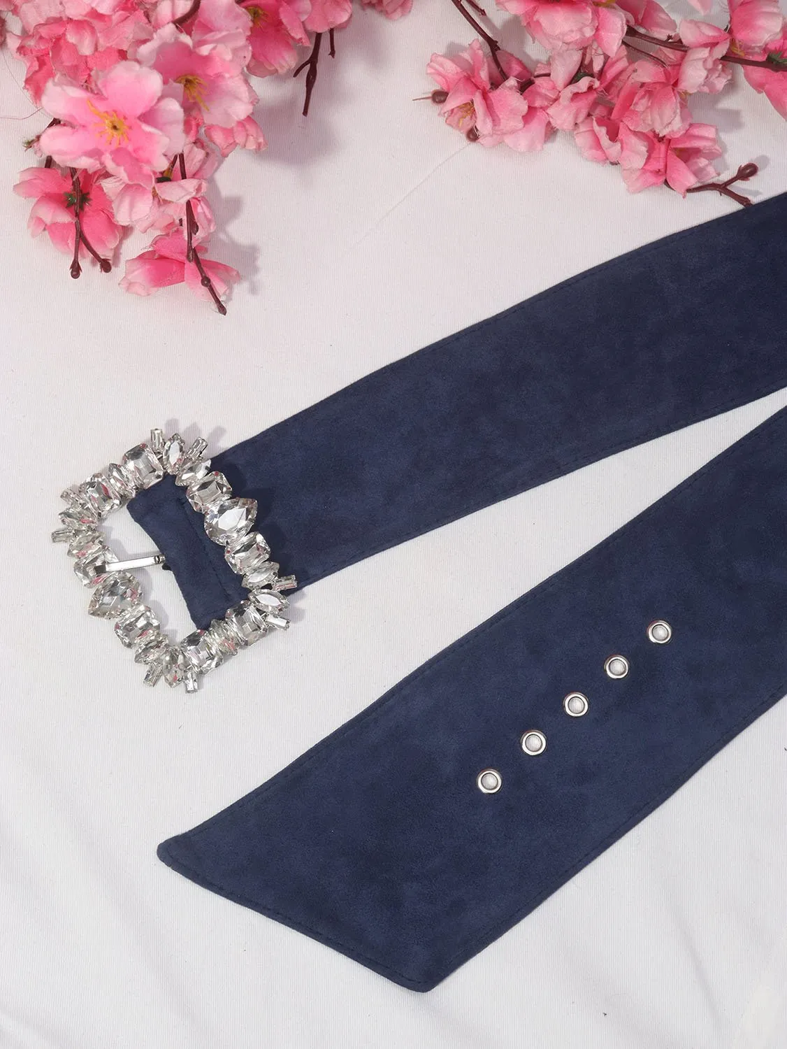 Elegant Women's Rhinestone Buckle Suede Belt - Professional Accessory