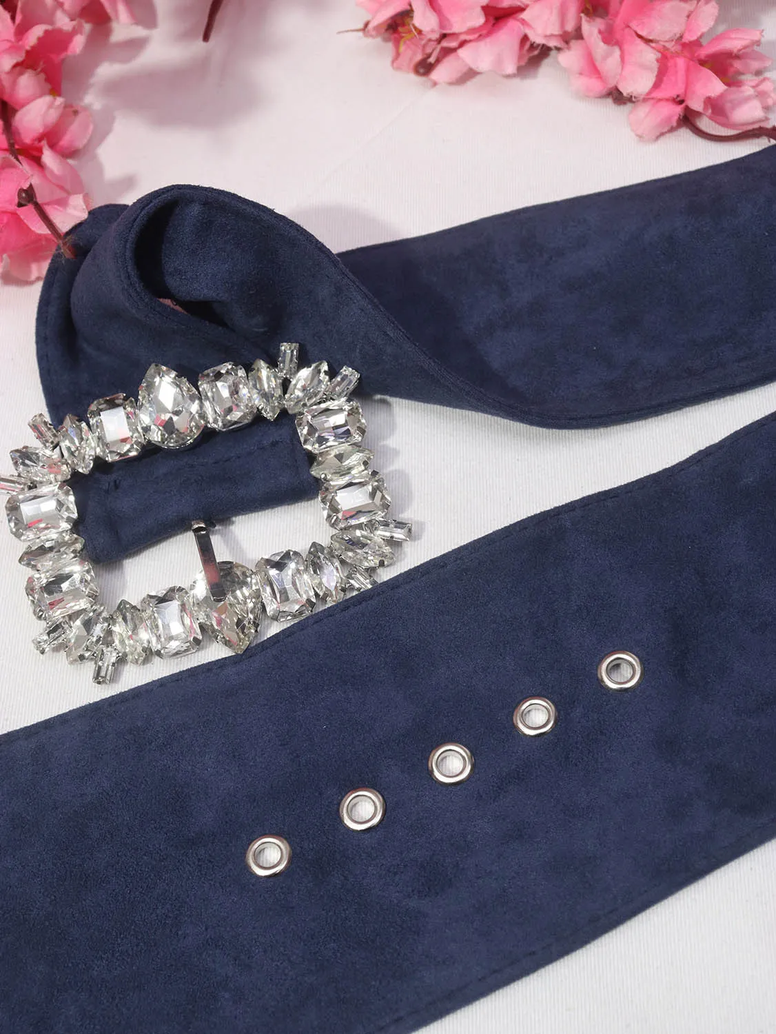 Elegant Women's Rhinestone Buckle Suede Belt - Professional Accessory