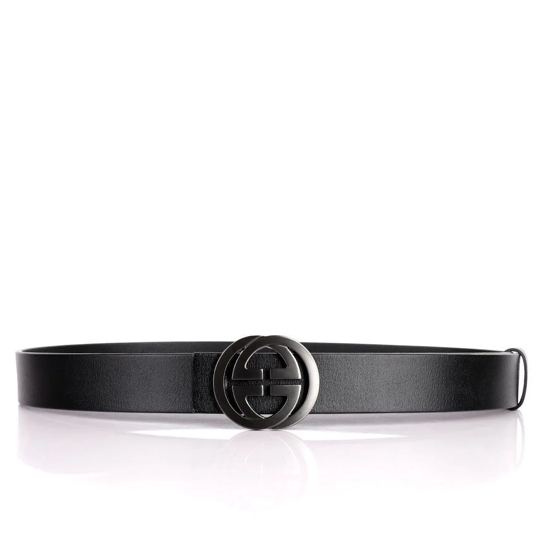 GC Silver Logo Designed Finest Quality Leather Men's Black Belt