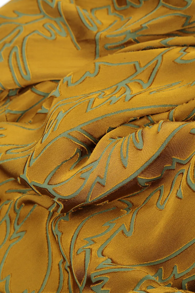 Golden Olive Devoré Feather Silk Scarf