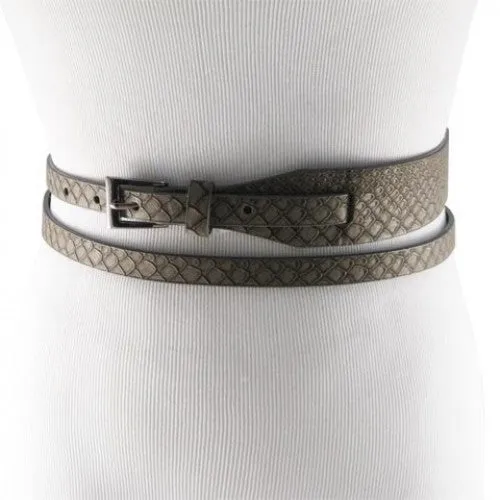 Gray Snakeskin Graduating Double Wrap Belt