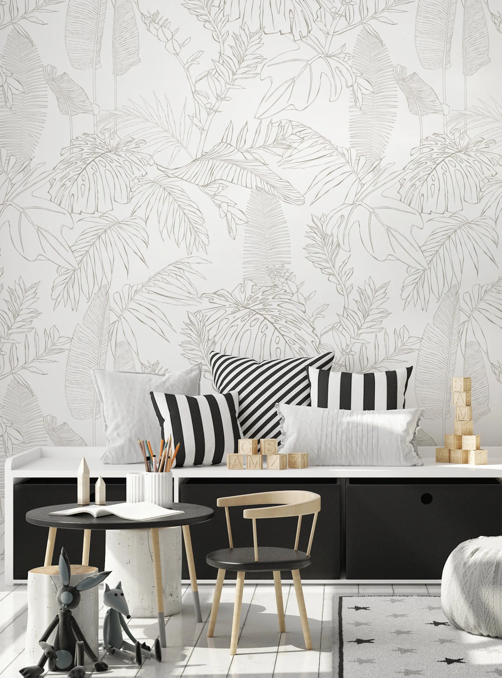 Hand Drawn Jungle Leaves Wallpaper Mural