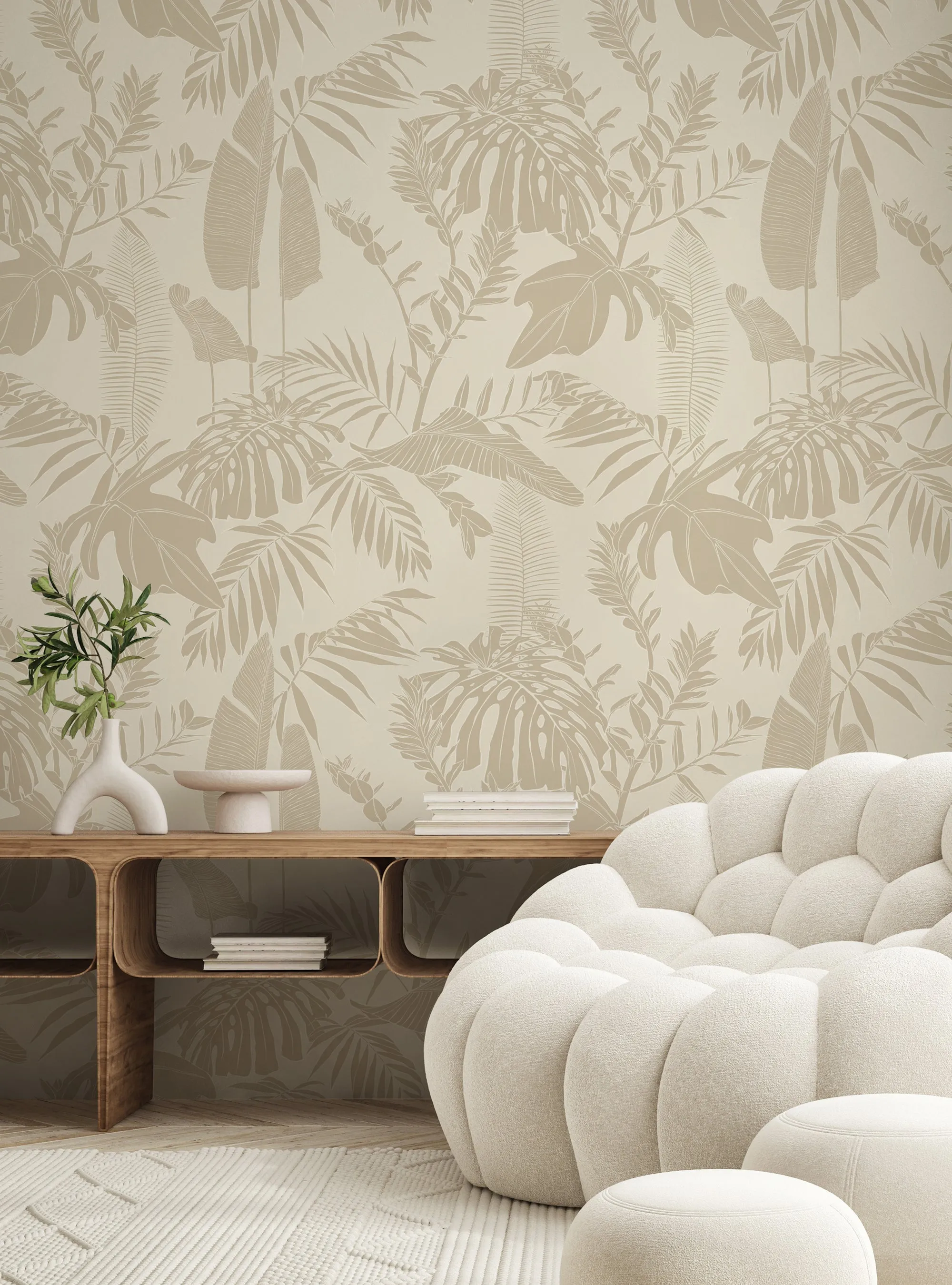 Hand Drawn Jungle Leaves Wallpaper Mural