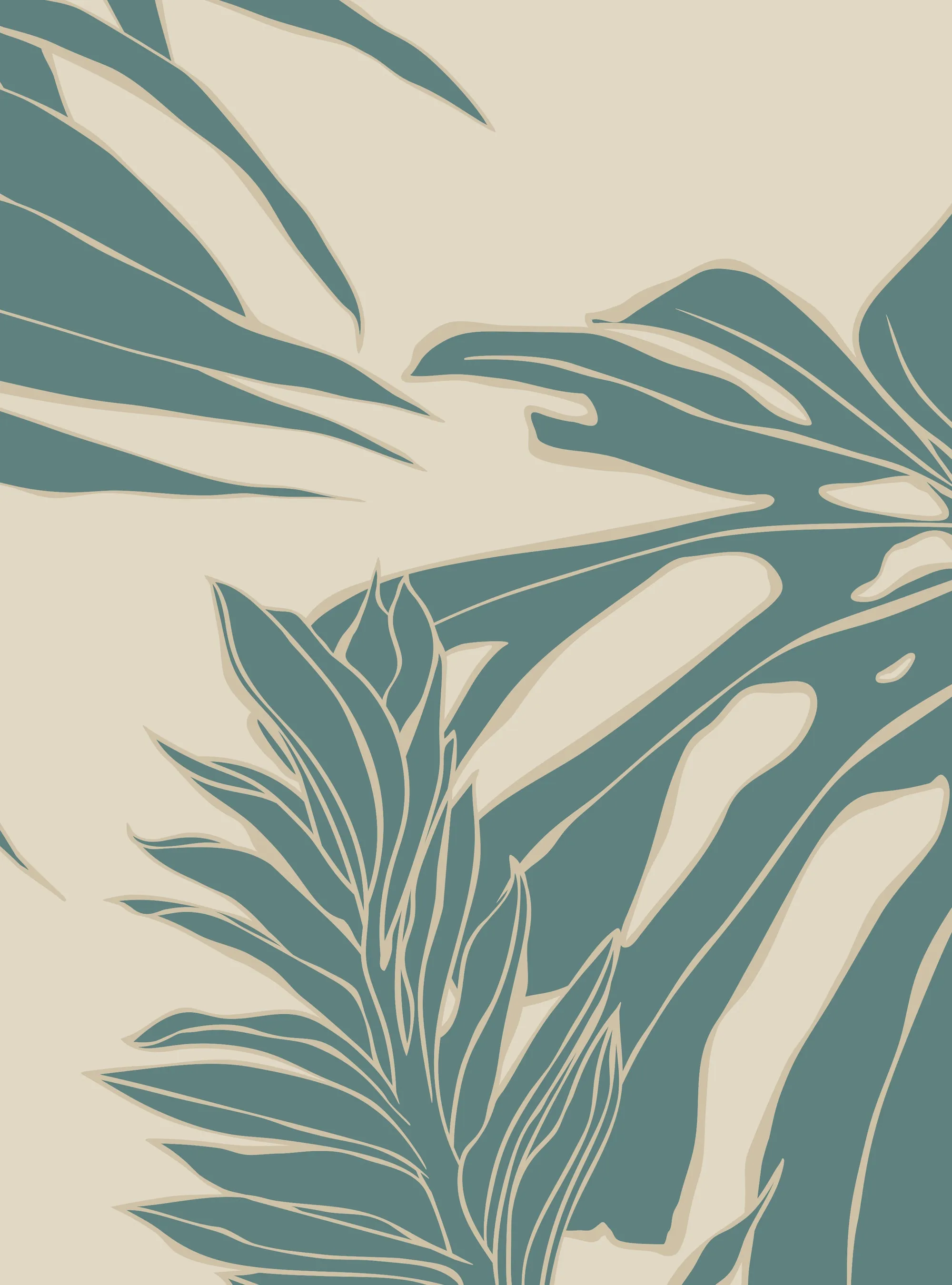 Hand Drawn Jungle Leaves Wallpaper Mural