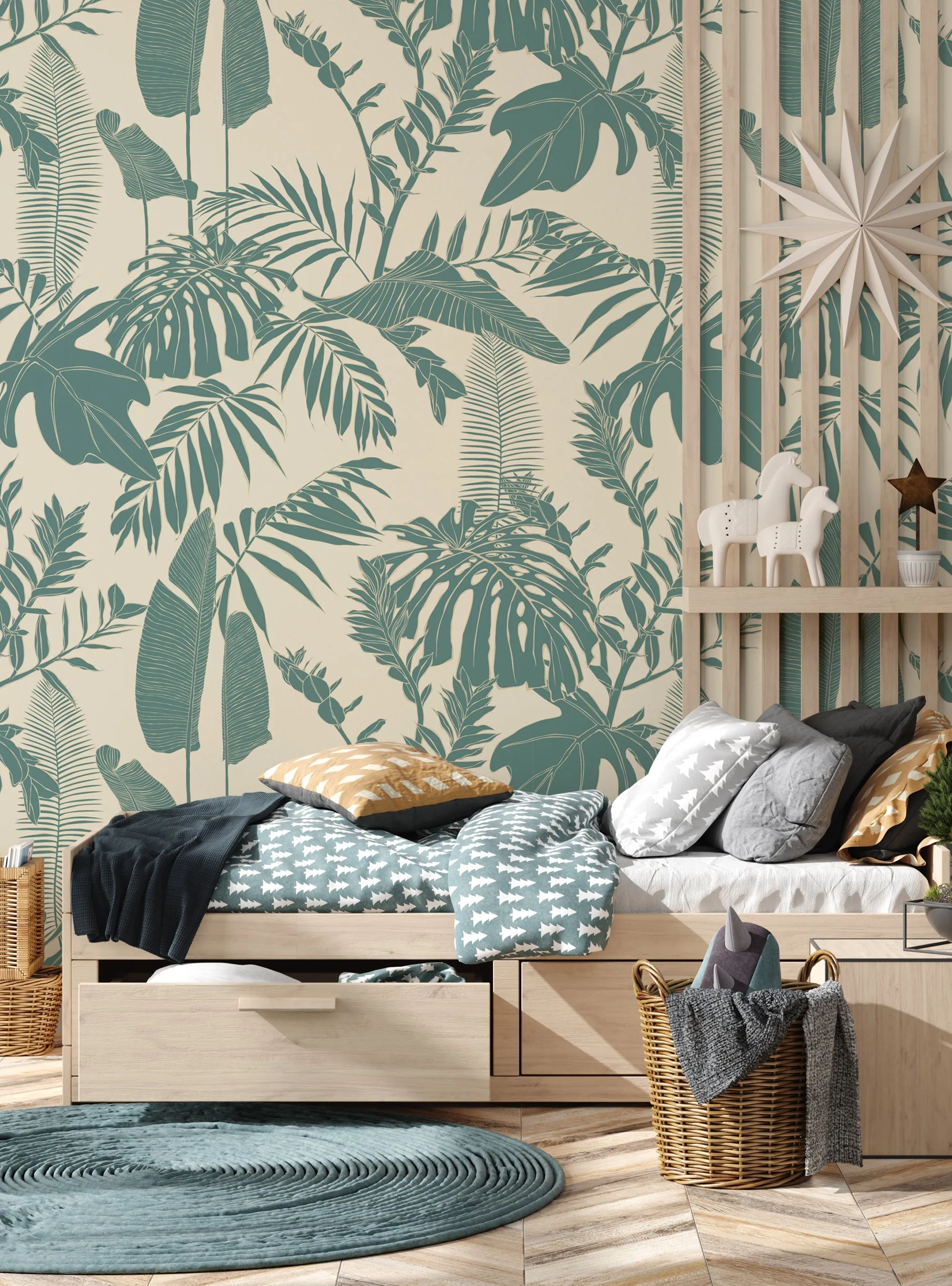 Hand Drawn Jungle Leaves Wallpaper Mural