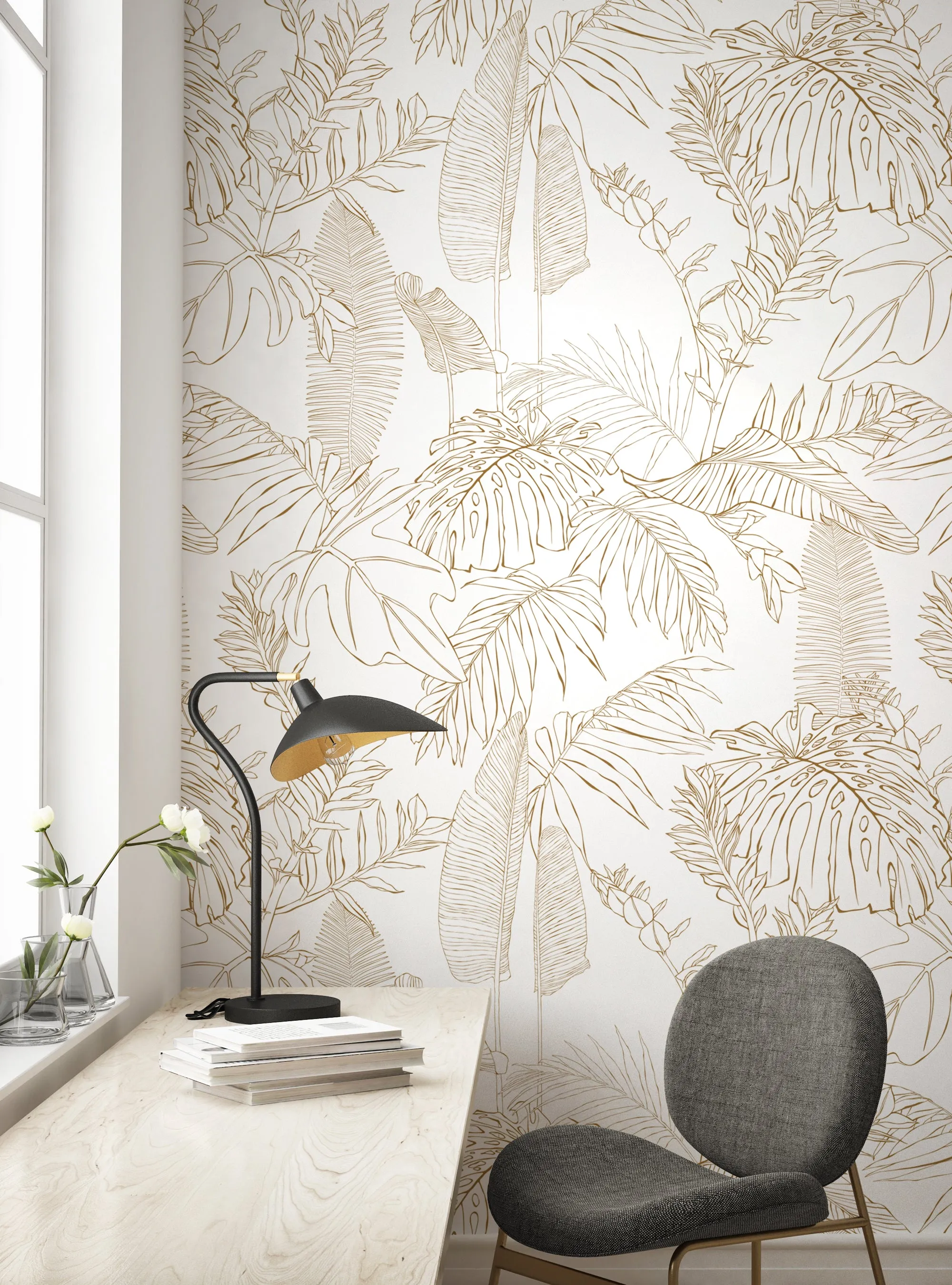 Hand Drawn Jungle Leaves Wallpaper Mural