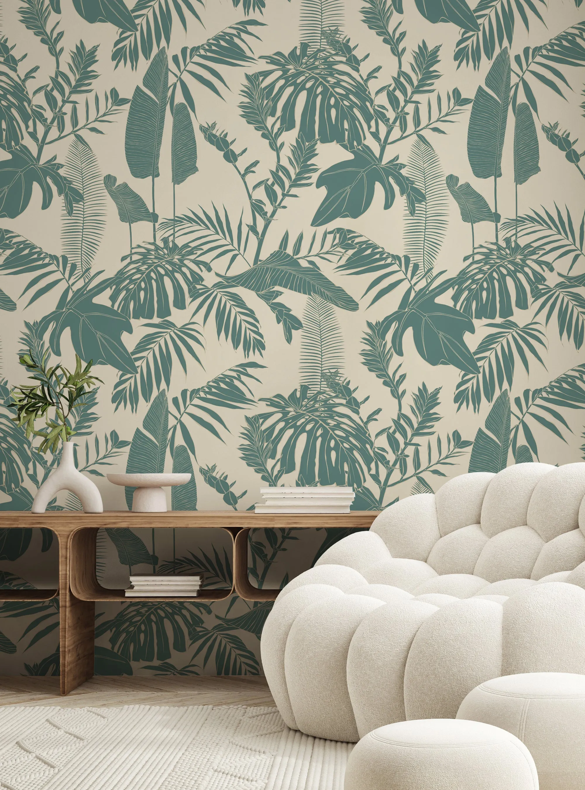 Hand Drawn Jungle Leaves Wallpaper Mural