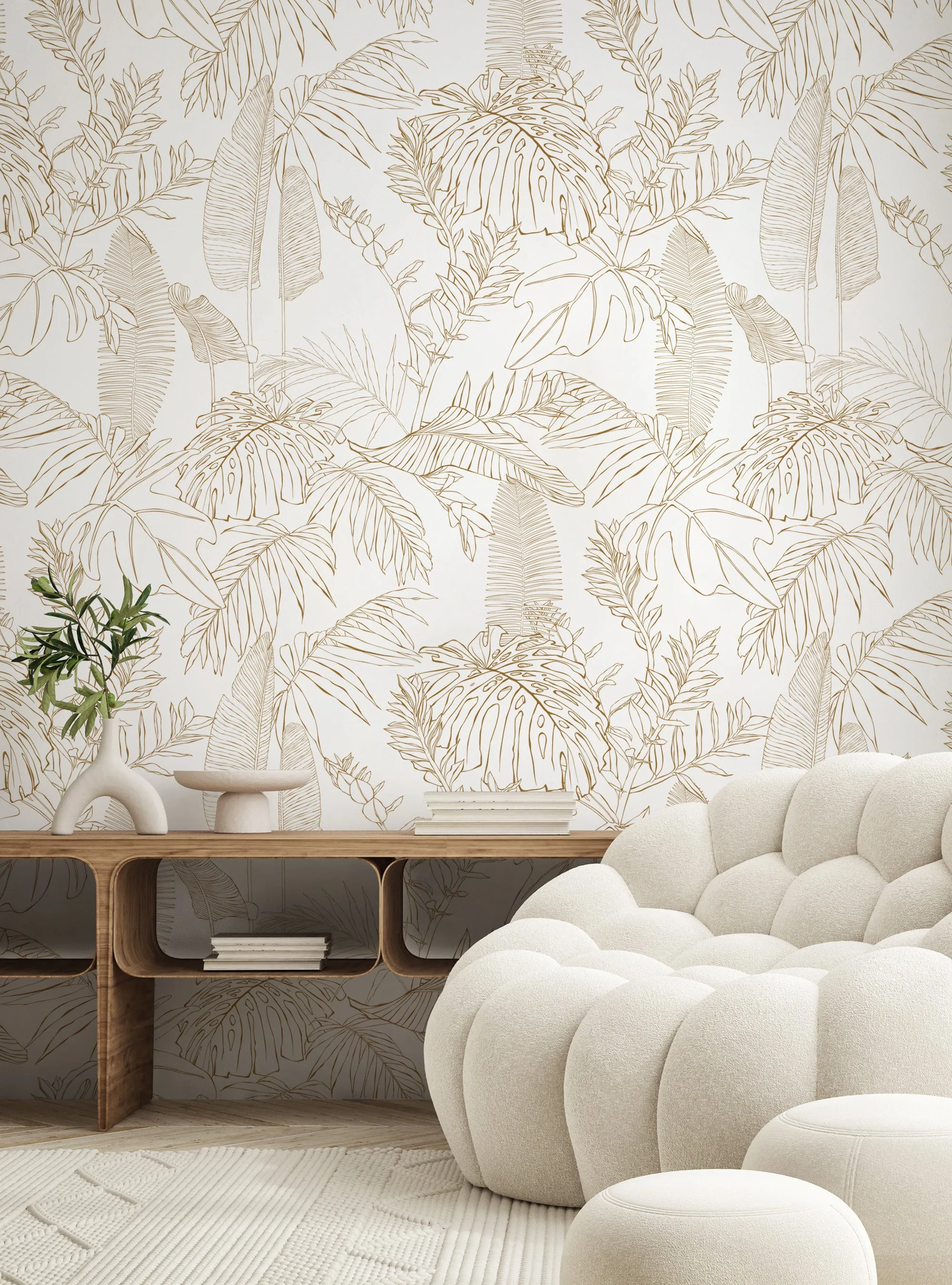 Hand Drawn Jungle Leaves Wallpaper Mural