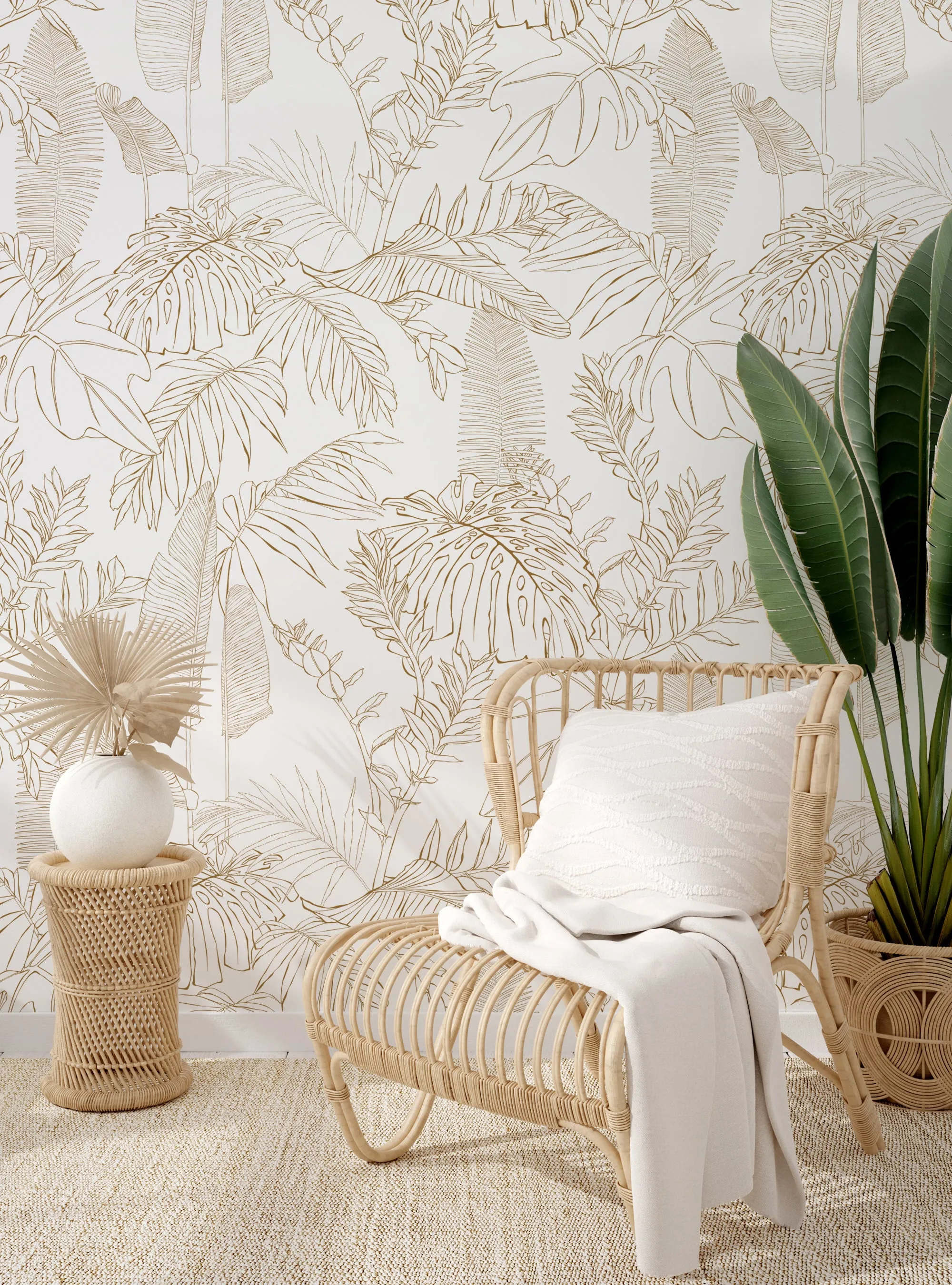 Hand Drawn Jungle Leaves Wallpaper Mural