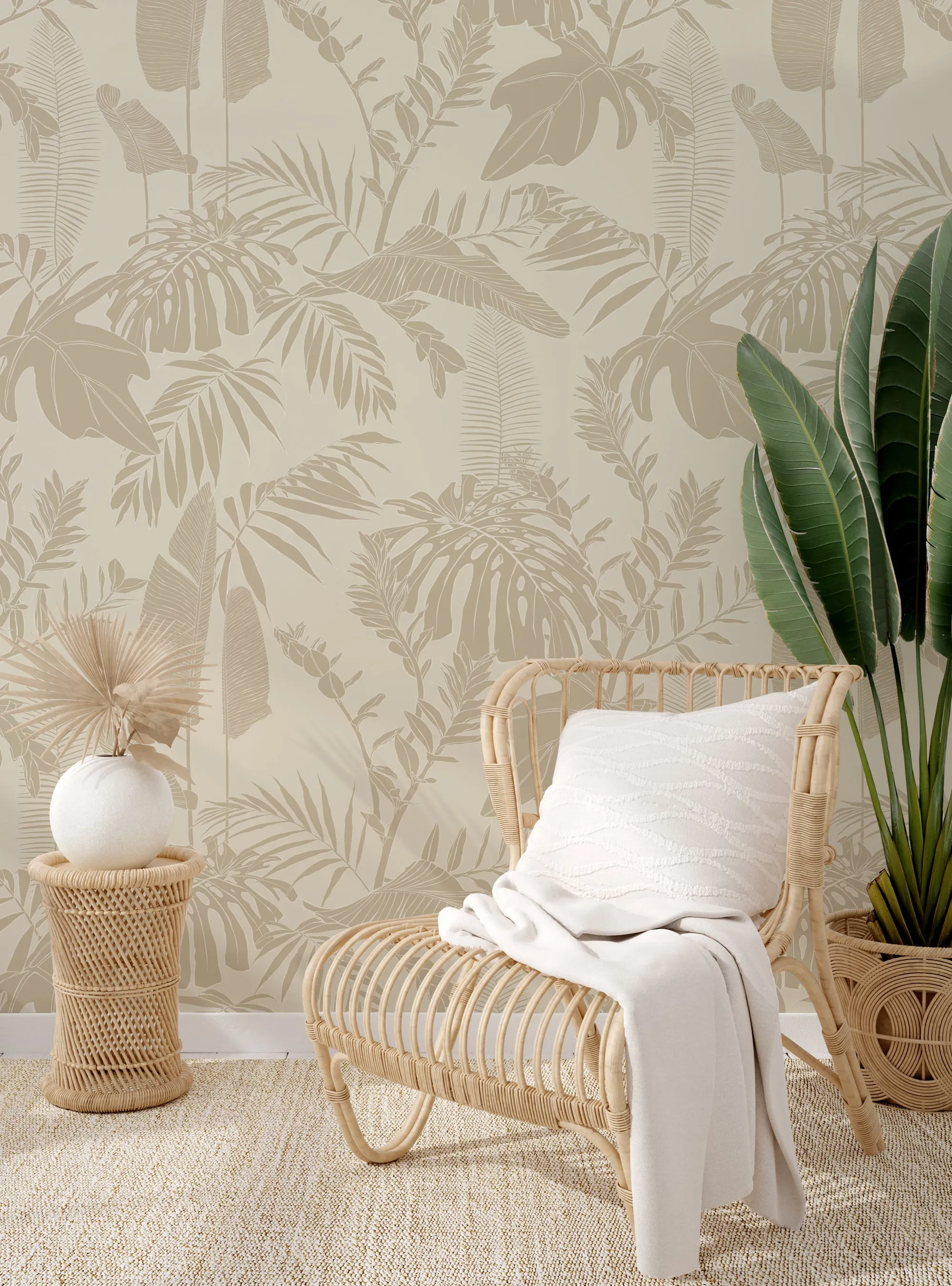 Hand Drawn Jungle Leaves Wallpaper Mural