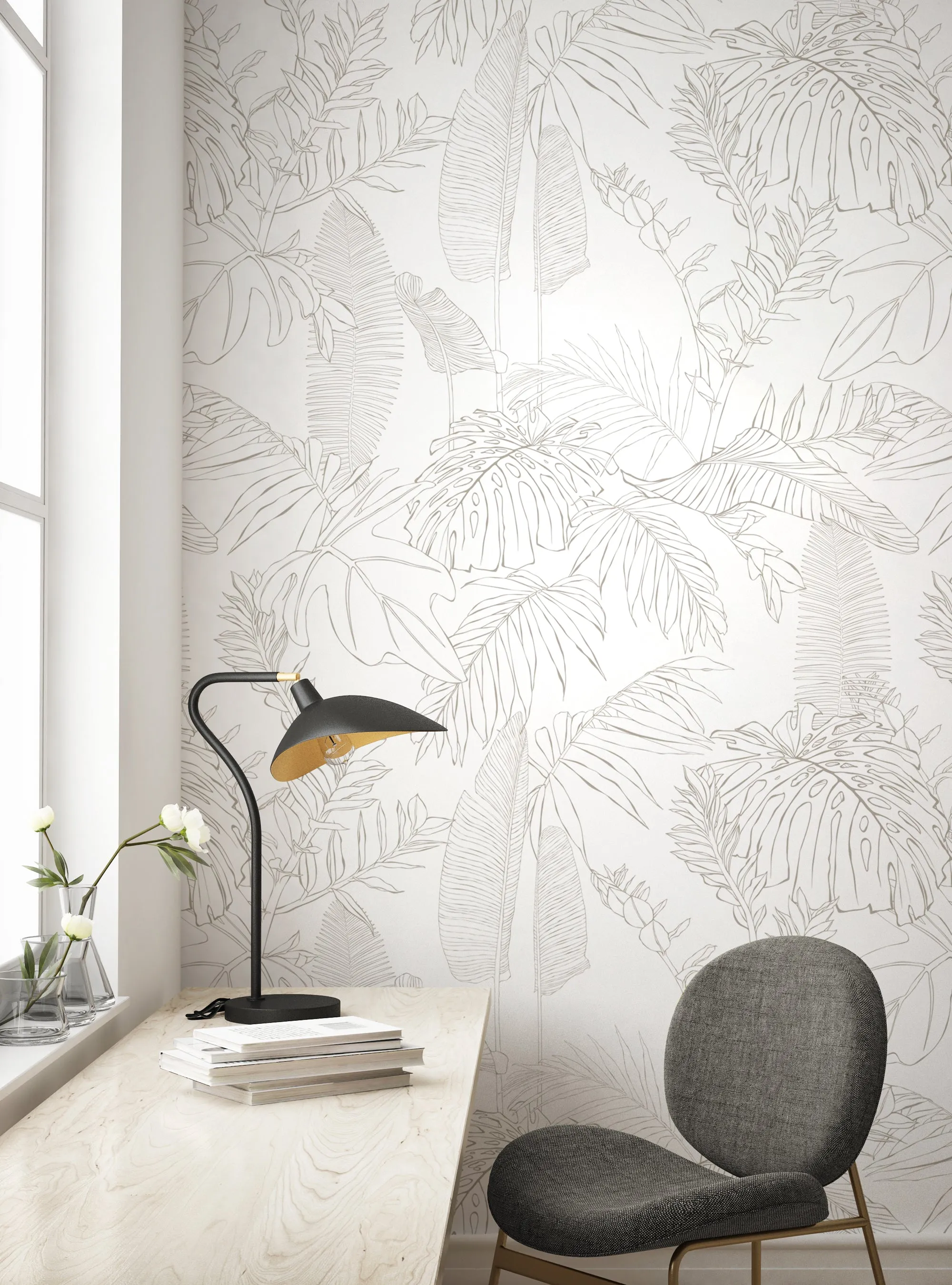 Hand Drawn Jungle Leaves Wallpaper Mural