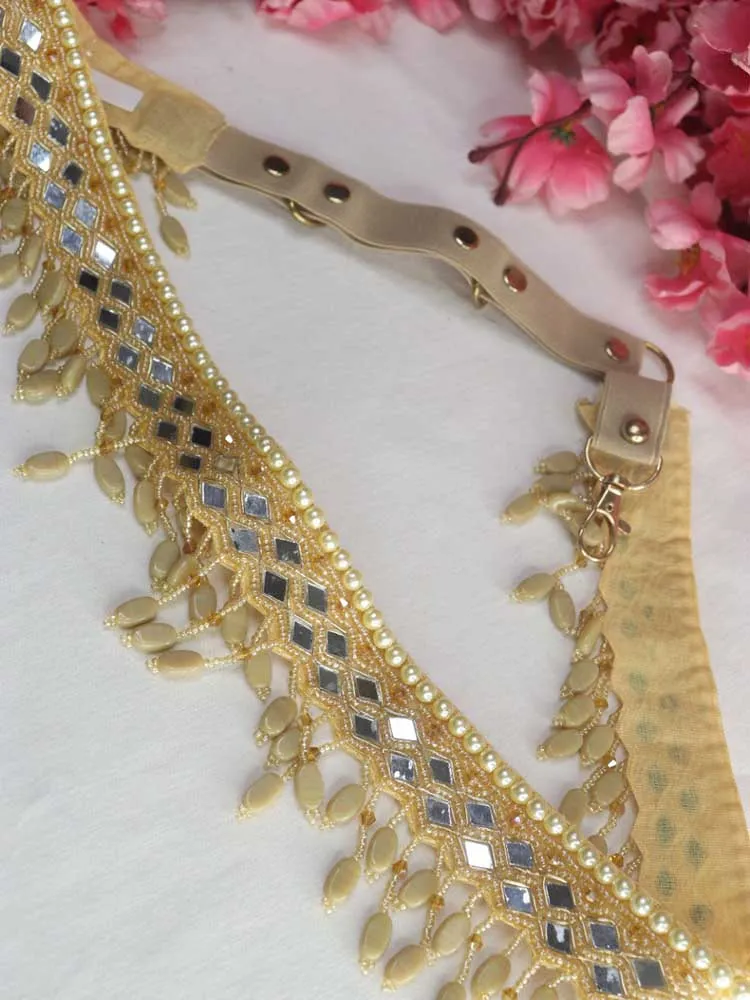 Handcrafted Mirror & Beads Belt - Traditional Golden Design | Artisan Accessory