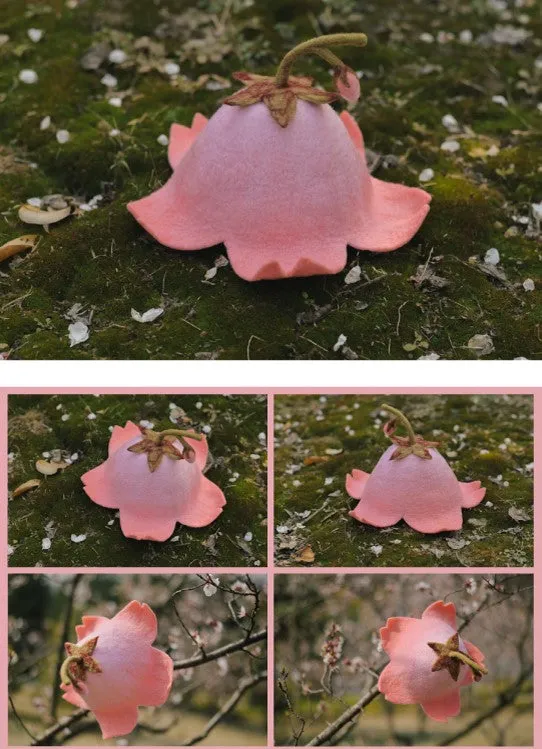 Handmade Cherry Blossom Peach Pink Fairy Flower Cute Wool Hat