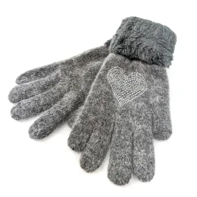 Heart Faux Fur Gloves - Grey