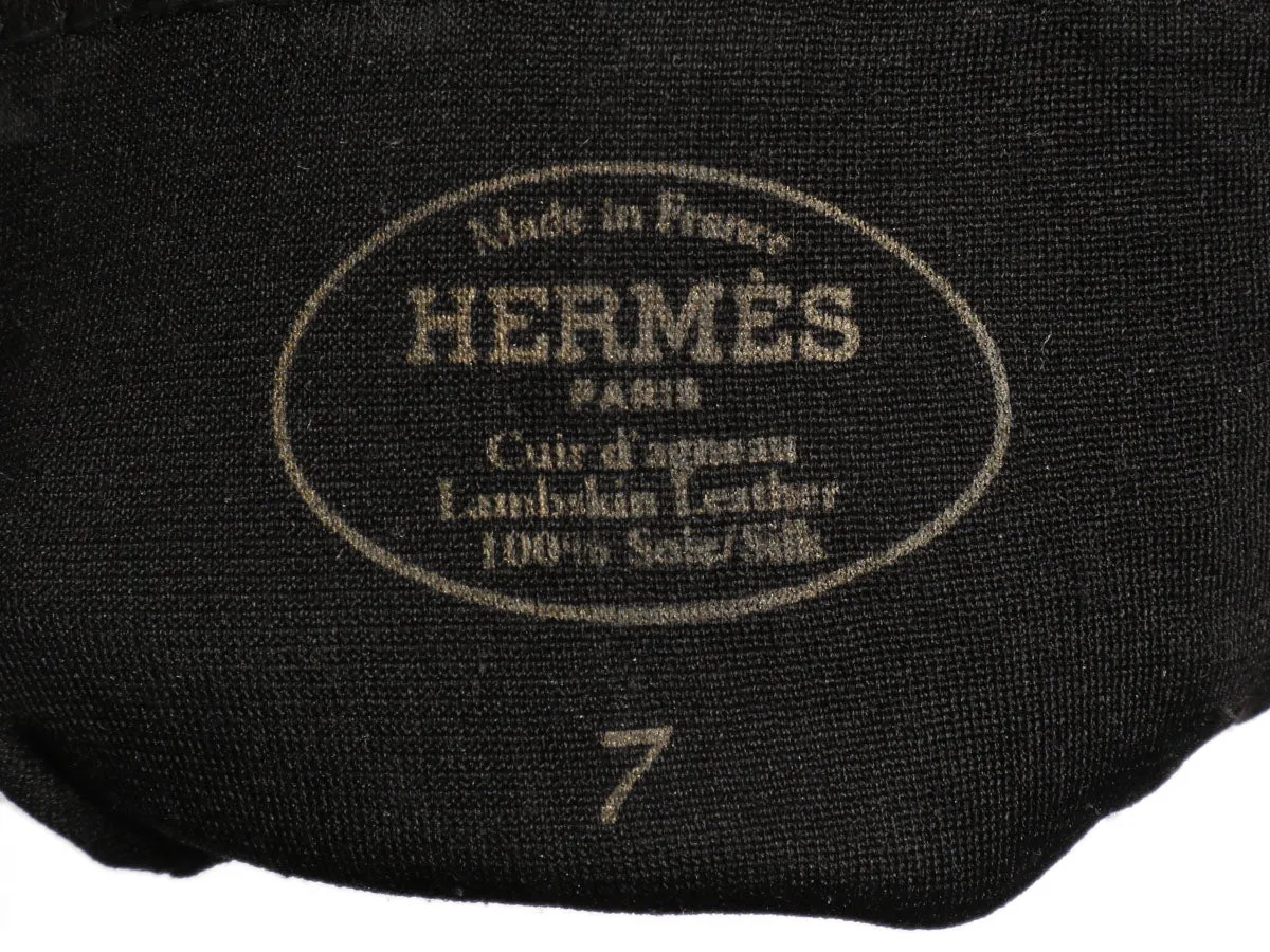 Hermès Black Lambskin H Gloves