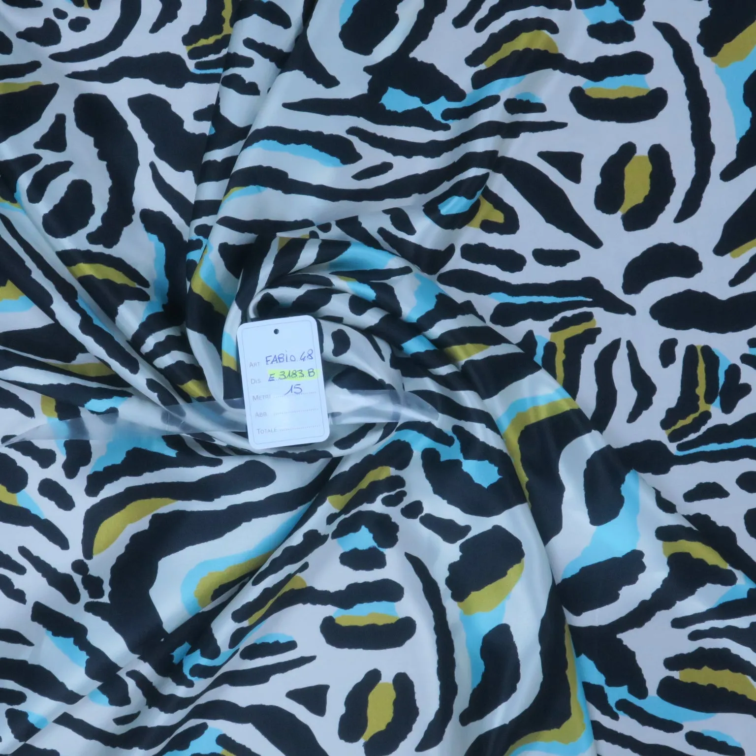 Ivory with Mustard and Aqua Hints Zebra Animal Print Silk Charmeuse Fabric