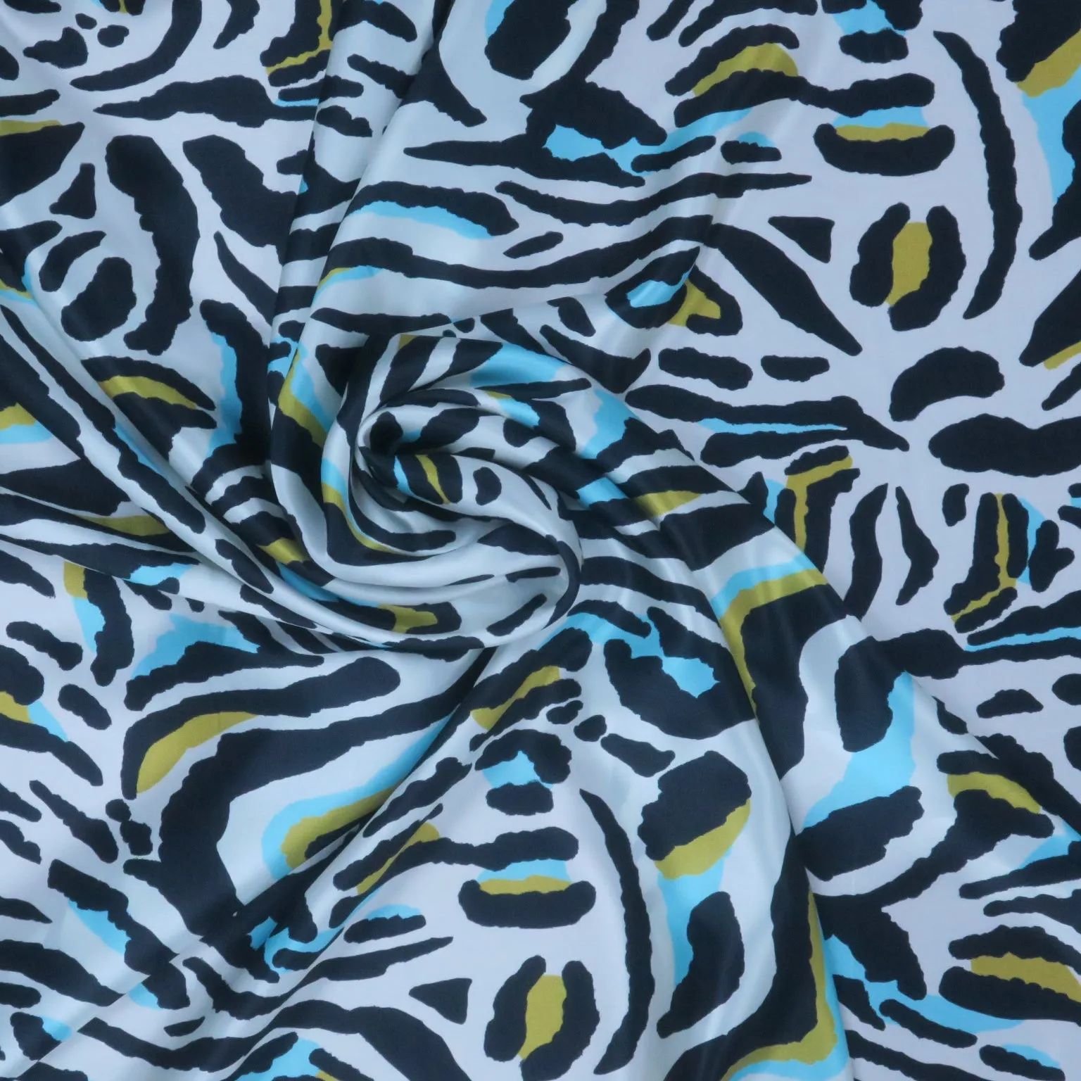 Ivory with Mustard and Aqua Hints Zebra Animal Print Silk Charmeuse Fabric