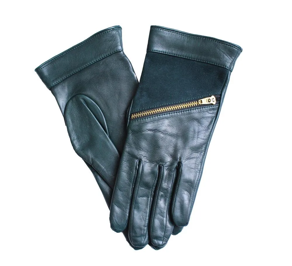 Jacqueline 2 - Women's Cashmere Lined Leather Gloves with Zip Detail