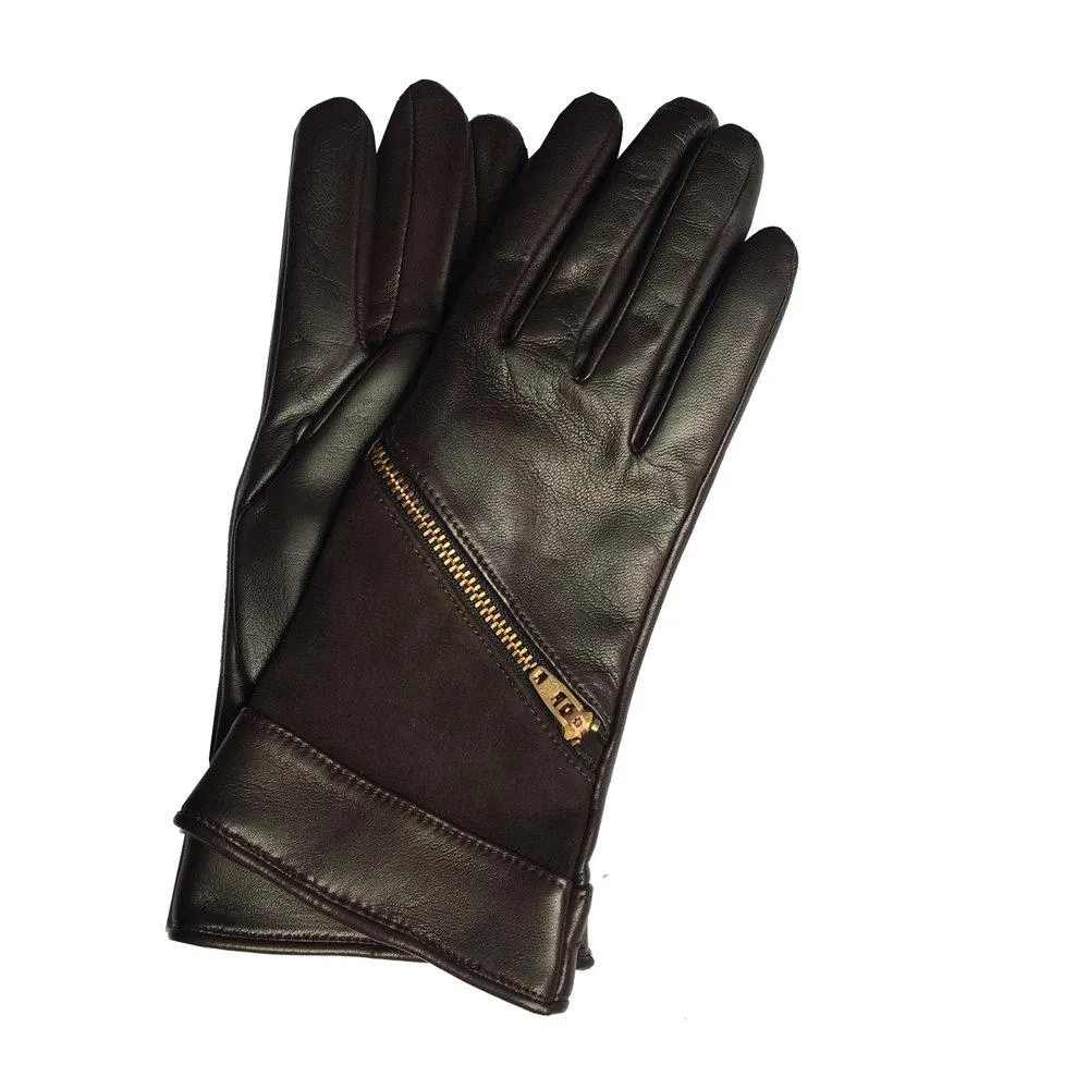 Jacqueline 2 - Women's Cashmere Lined Leather Gloves with Zip Detail