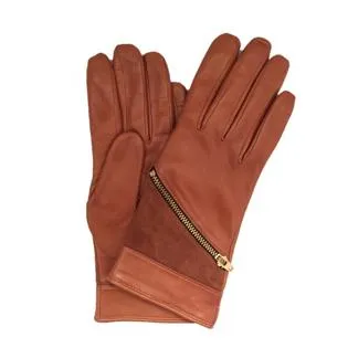 Jacqueline 2 - Women's Cashmere Lined Leather Gloves with Zip Detail